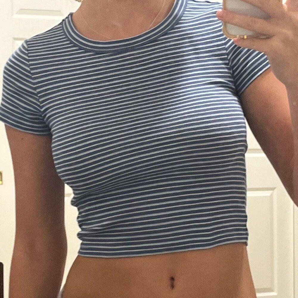 American Eagle Women's White and Blue Crop-top